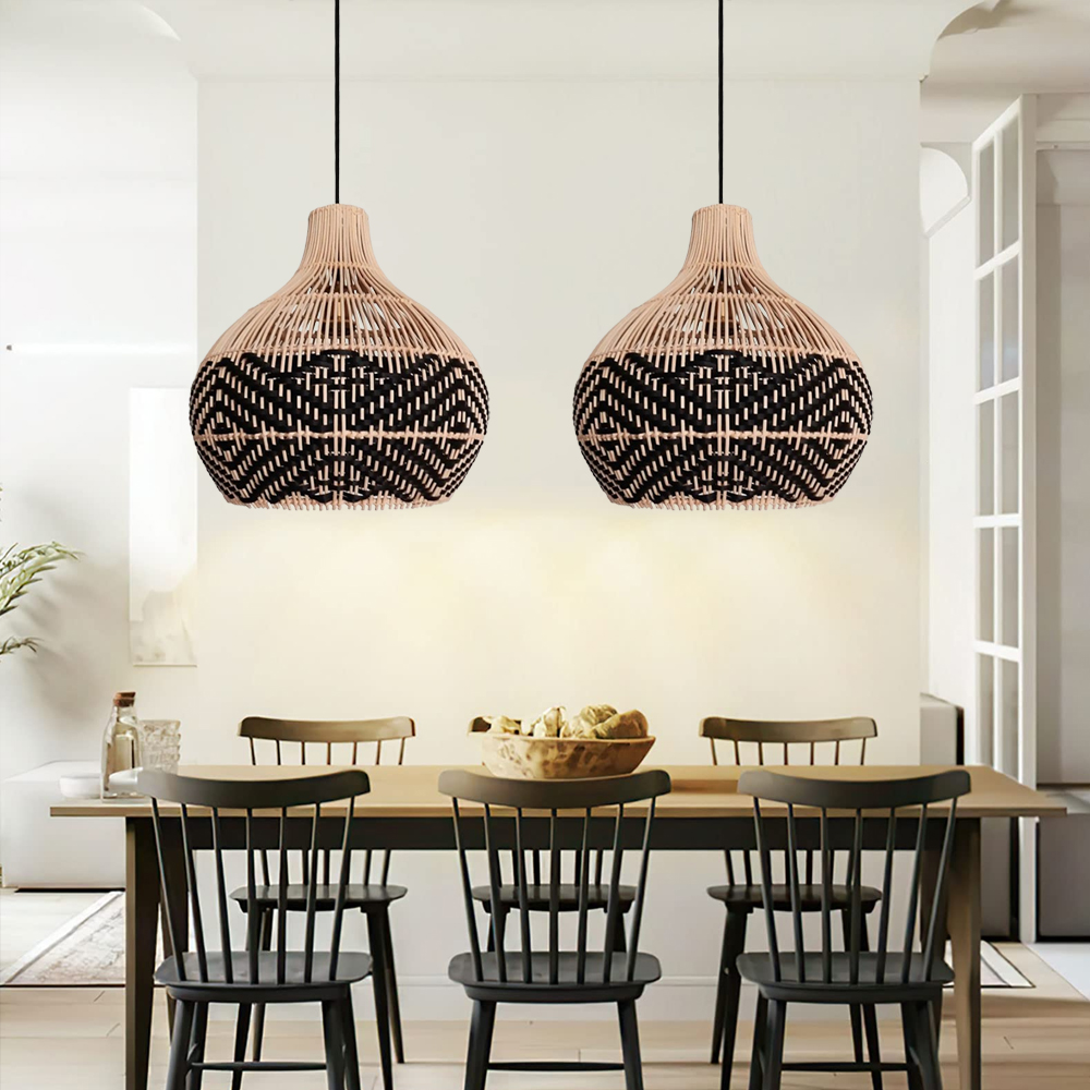 Florida Black Rattan Pendant Light Fixture For Kitchen Island