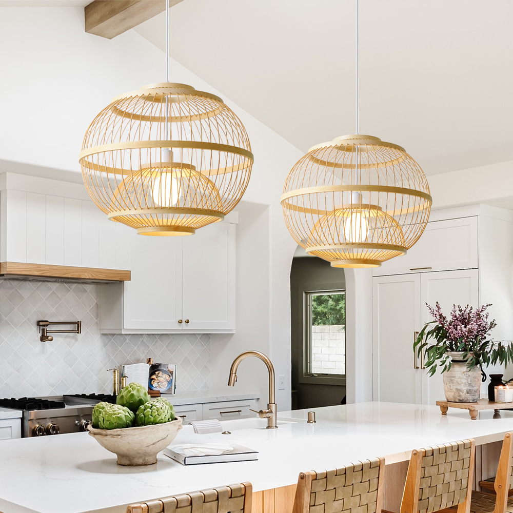 Antique lantern shaped bamboo pendant light for kitchen island