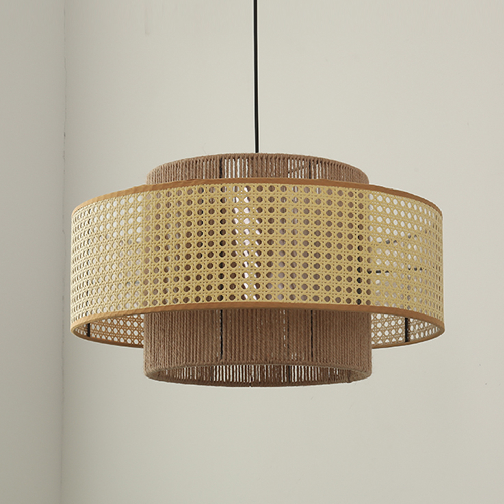 Commercial Restaurant Rattan Pendant Light Fixture Wabi-sabi Rope Woven Lantern Chandelier