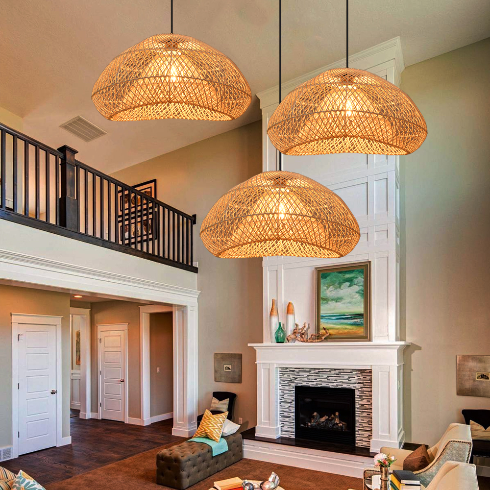 Wabi-Sabi Style Japanese Rattan Pendant Light Fixture For Living Room