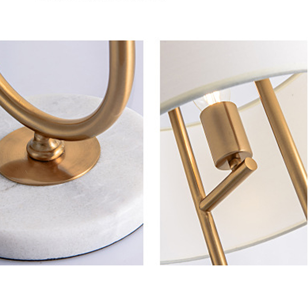 American Simple Marble Fabric Table Lamp White Modern Cozy Bedside Decor Light