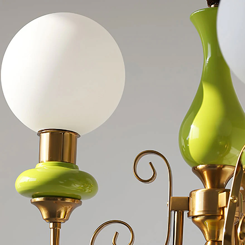 French Pastoral Fruit Green Glass Pendant Lamp B&B Retro Living Room Chandelier