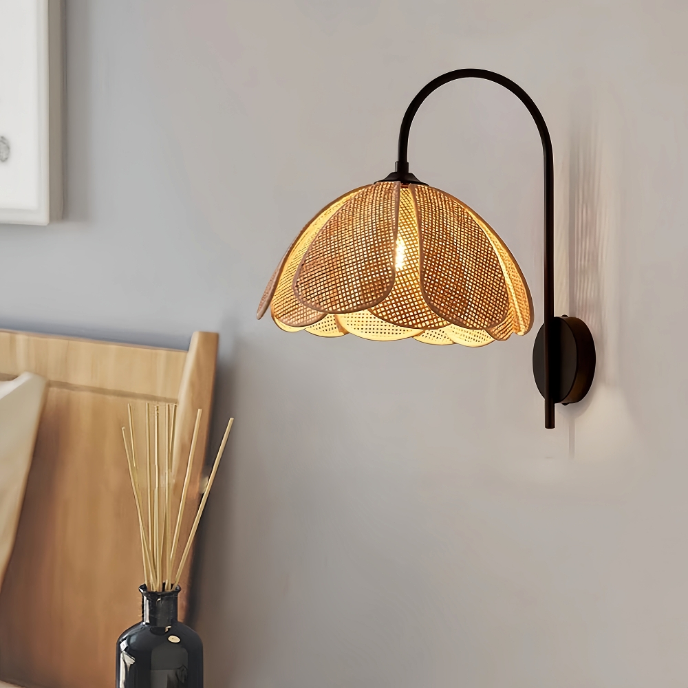 Japanese Wabi Sabi Style Rattan Woven Petal Wall Lamp