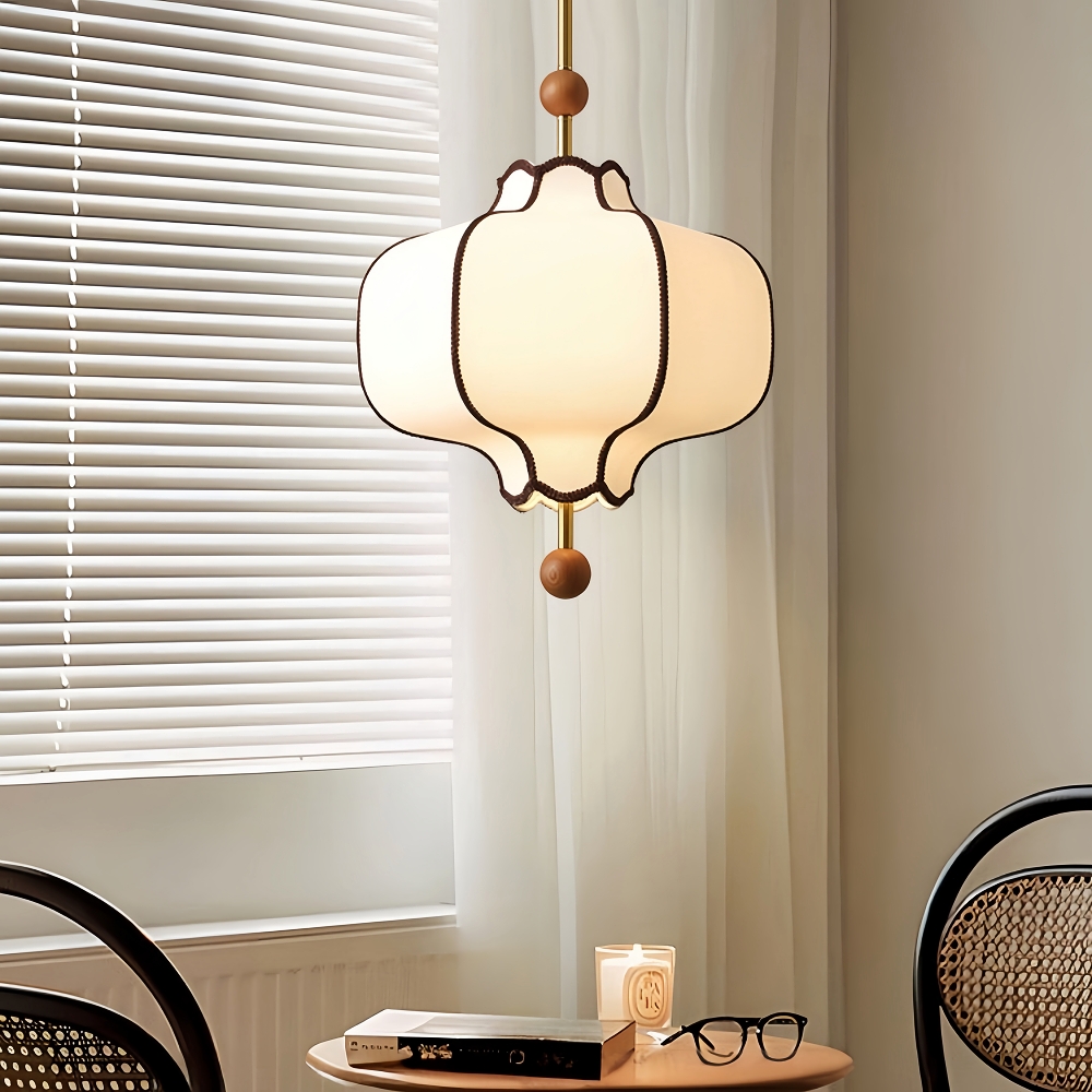 French Retro Style Bedroom Lace Fabric Pendant Light