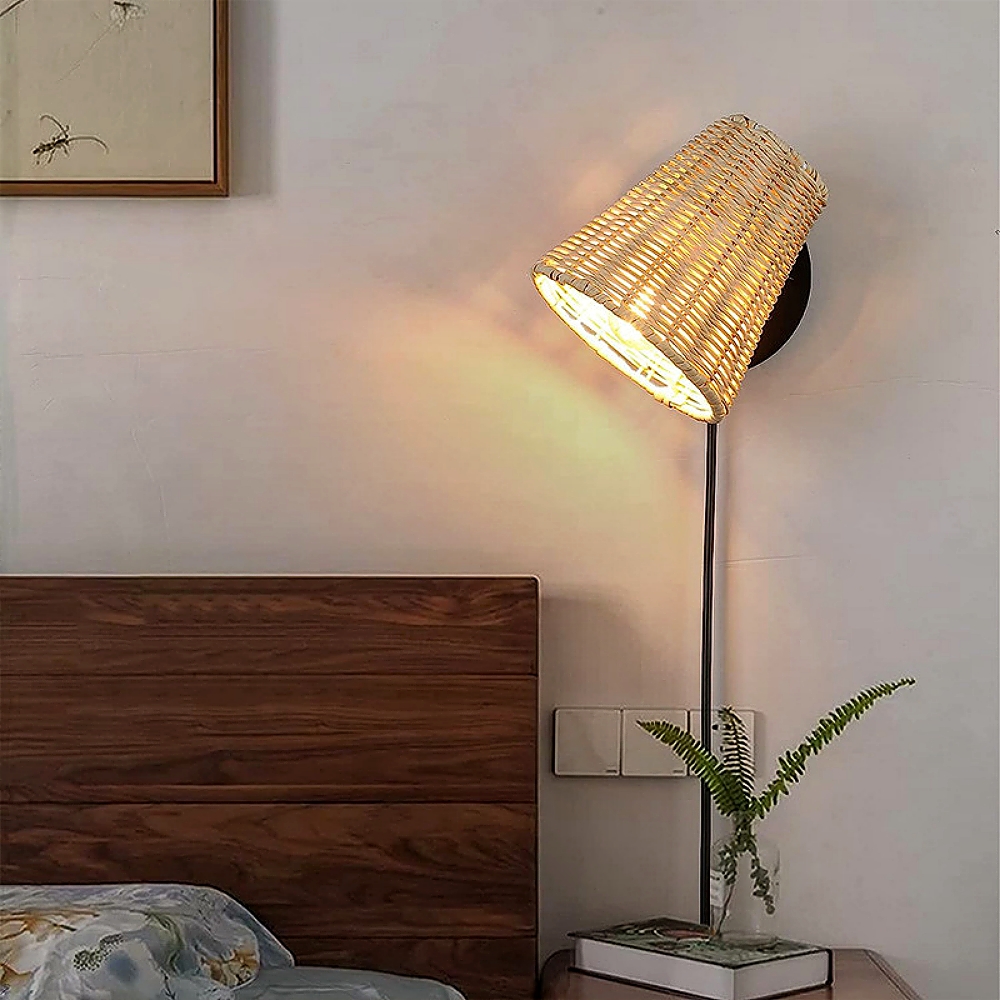 Japanese Style Simple Rattan Woven Bedside Wall Lamp