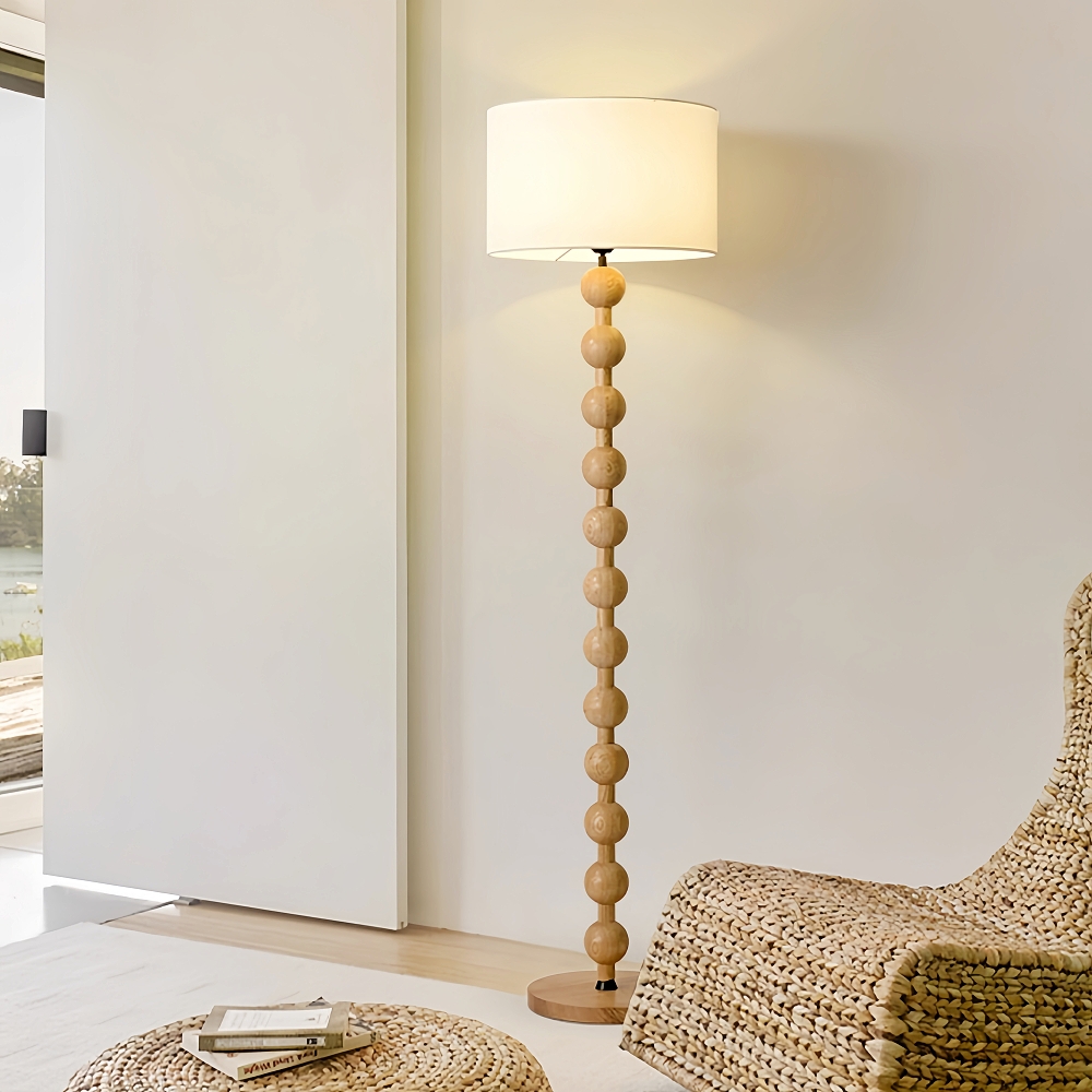 Retro White Wax Wood Fabric Lampshade Bedroom Floor Lamp