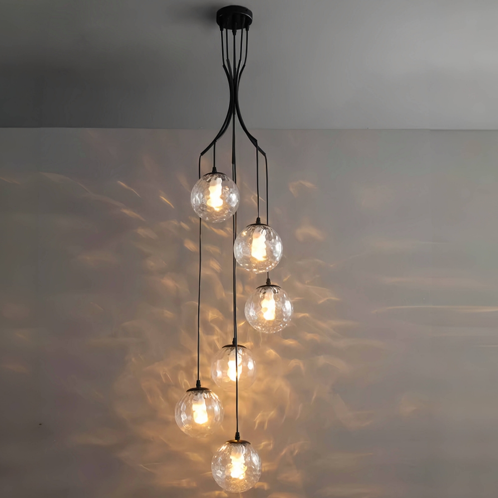 Hardwired Black Staircase Pendant Lights 400 CM/13.12ft Long Multiple Glass Sphere Chandelier