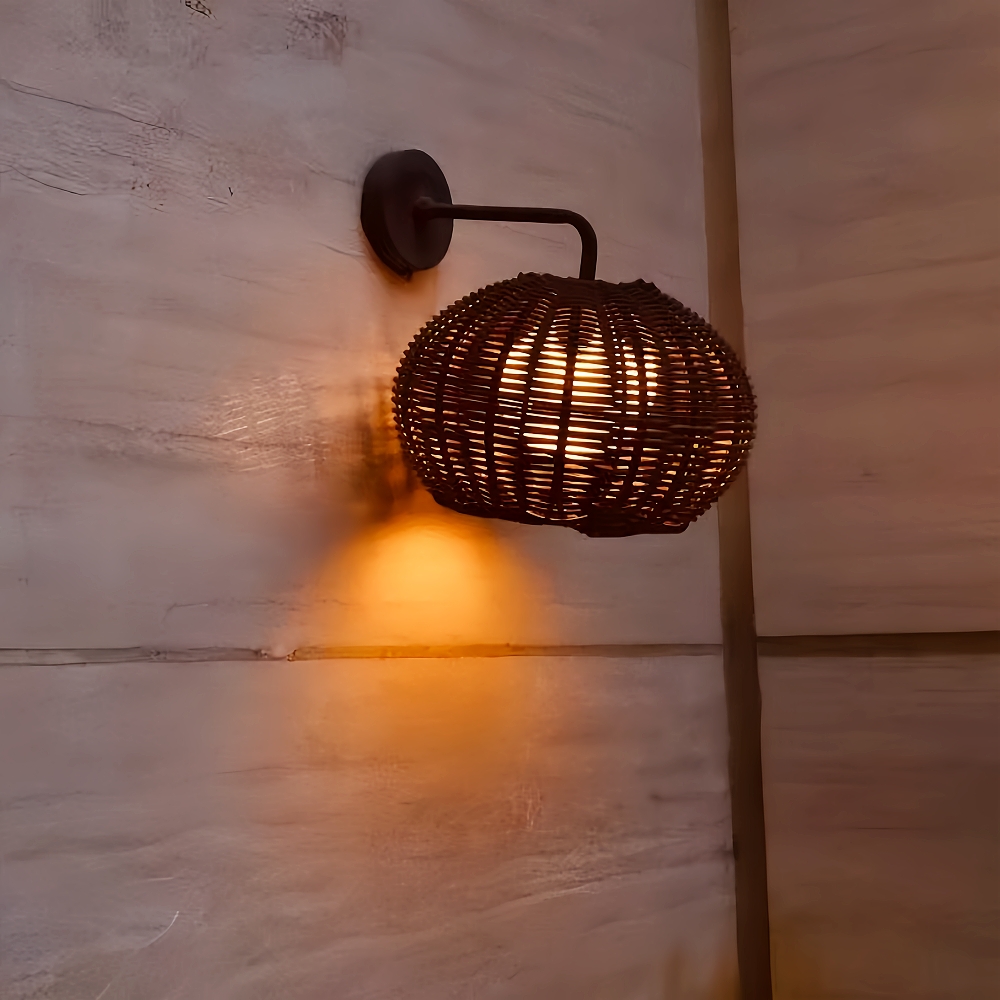Woven Rattan Waterproof Outdoor Wall Lamp For Courtyard
