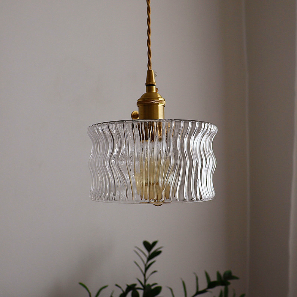 Japanese retro brass bark patterned glass chandelier