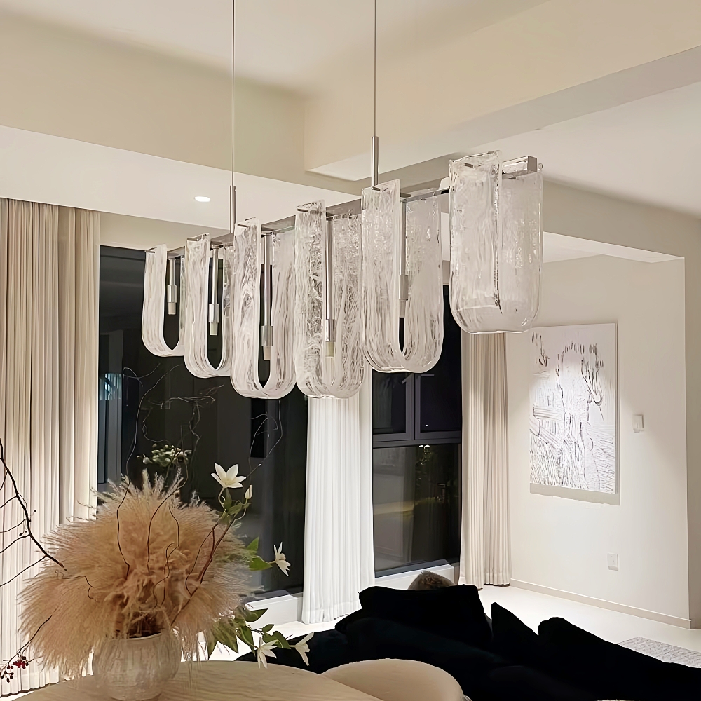 French style cloud glass restaurant pendant light island platform straight strip artistic light