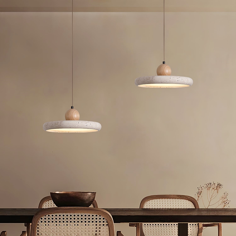 Wabi Sabi Style Yellow Cave Stone Circular Creative Pendant Light