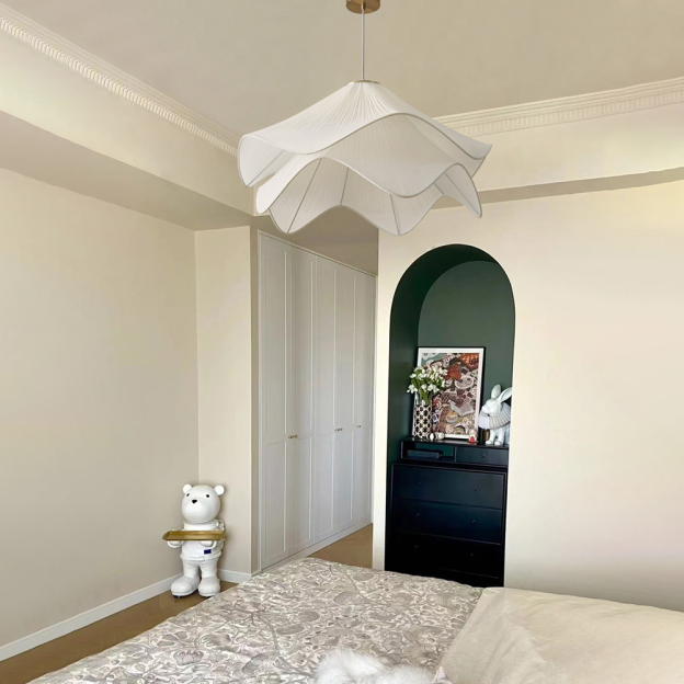 Simple Anna White Fabric Pendant Light French Living Room Flower Petal Chandelier