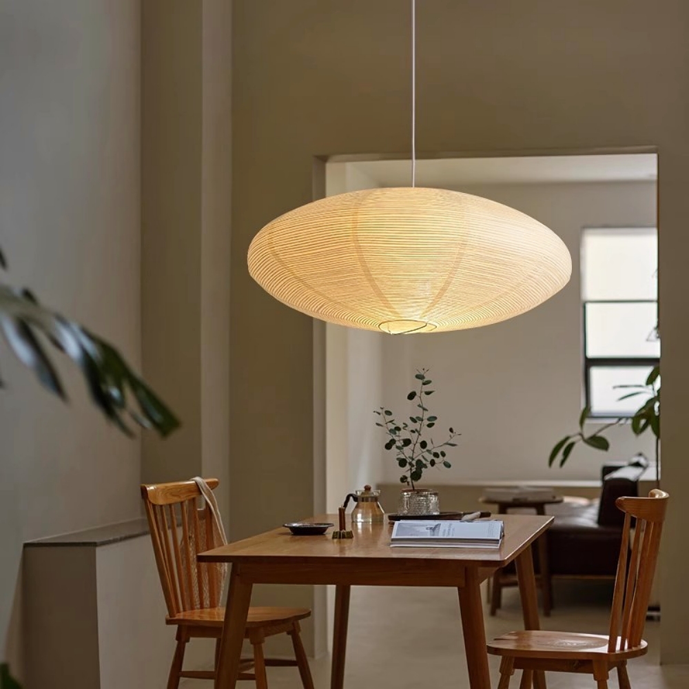 Japanese Wabi-Sabi Style Origami Disc-Shaped Pendant Light
