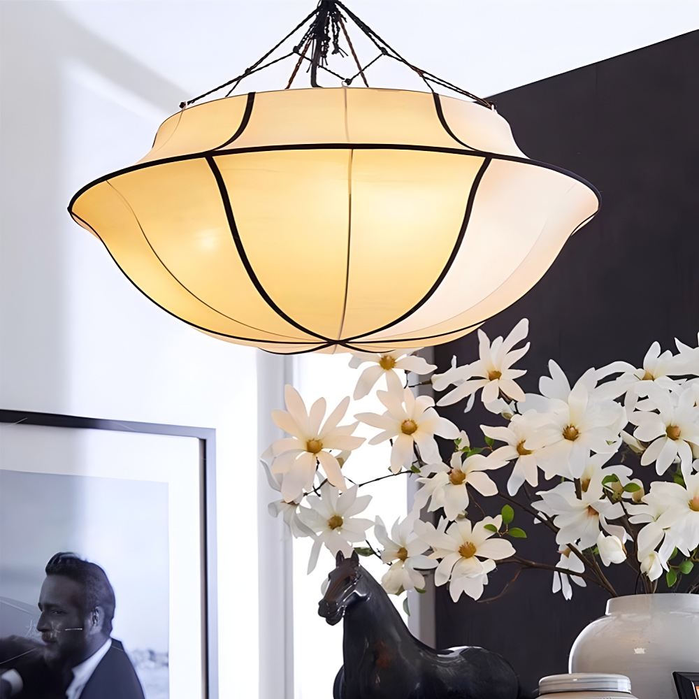 French Drum Shaped Satin Fabric Pendant Light