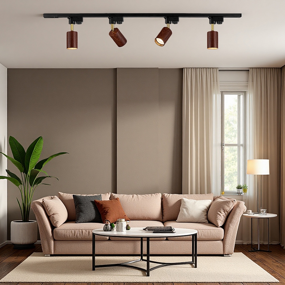 Modern Style Open-Mounted Adjustable Angle Wood Grain Track Spotlight