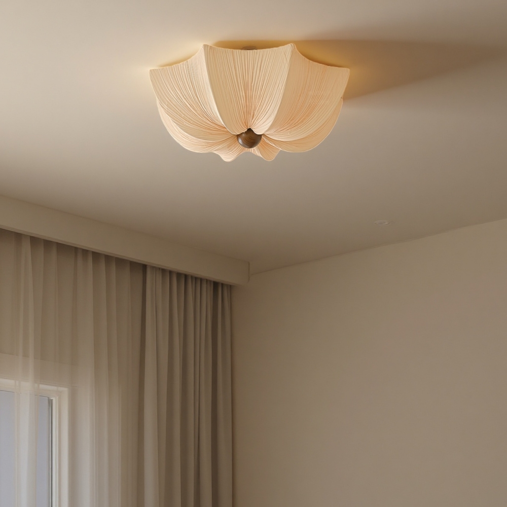 French Retro Fabric Petal Ceiling Light Vintage Flush Mount