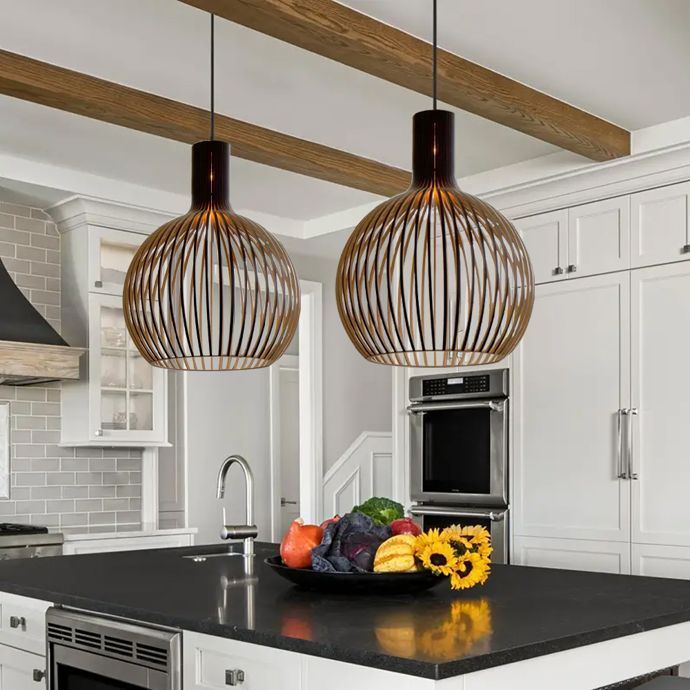 Japanese Handwoven Wooden Pendant Light Fixture Dining Room Birdcage Chandelier