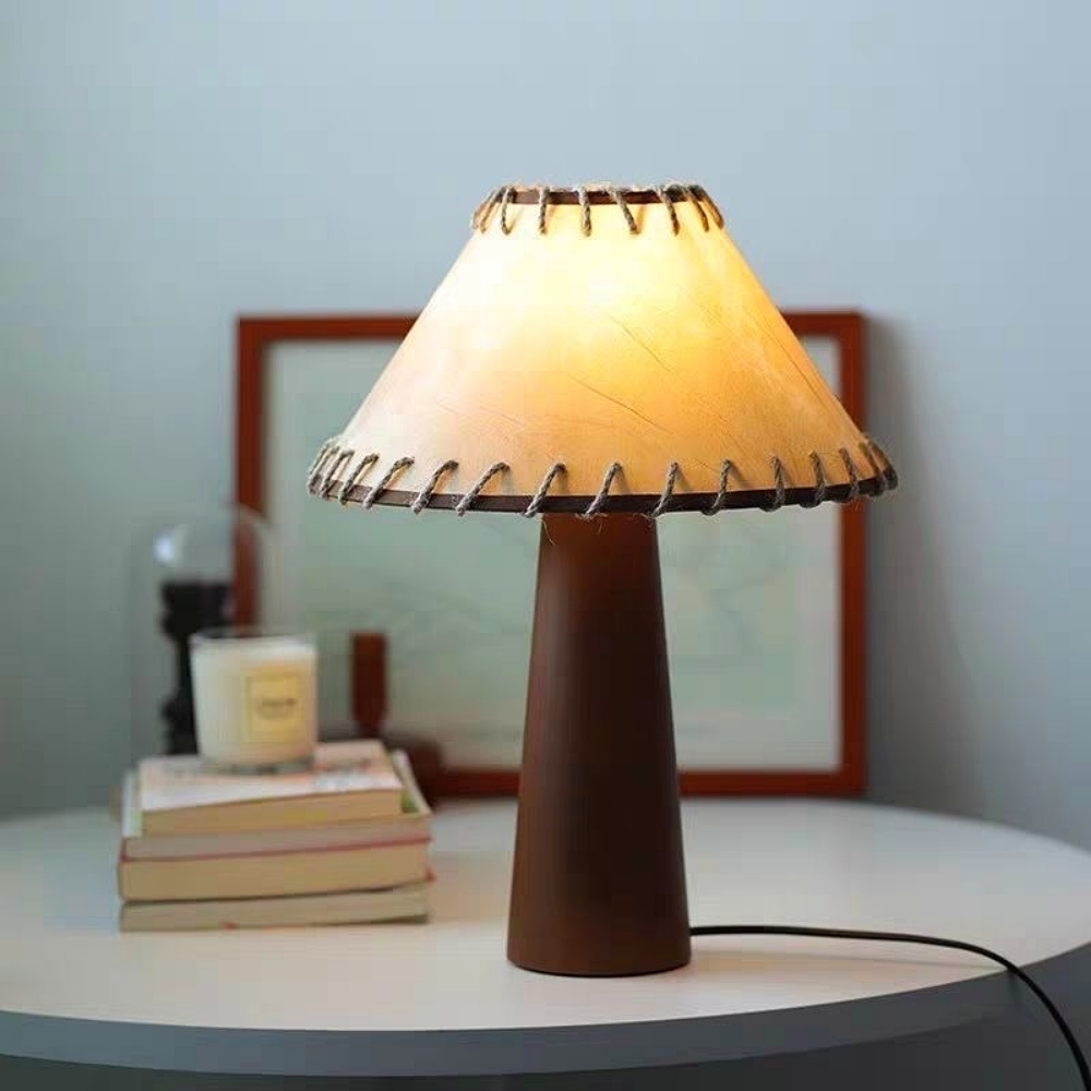 Mid-Century Vintage Dark Solid Wood Parchment Table Lamp