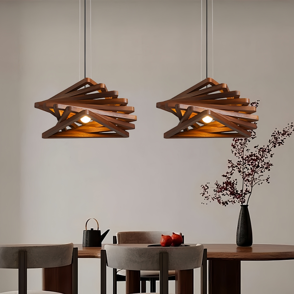 Japanese Retro Wooden Spiral Pendant Lamp