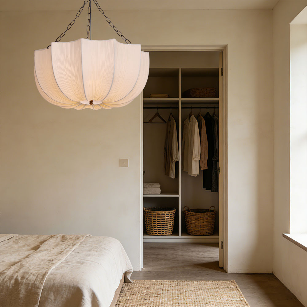 Japanese Retro Wabi-Sabi Style Fabric Pendant Light Living Room Bedroom Lighting Fixtures