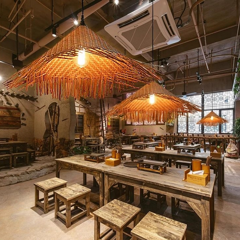 Wabi-Sabi Handmade Bamboo Woven Hat Pendant Light