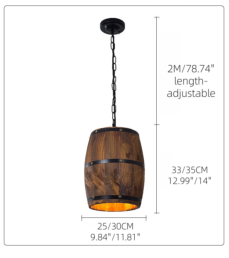Industrial Farmhouse Style Oak Barrel Cylinder Pendant Light