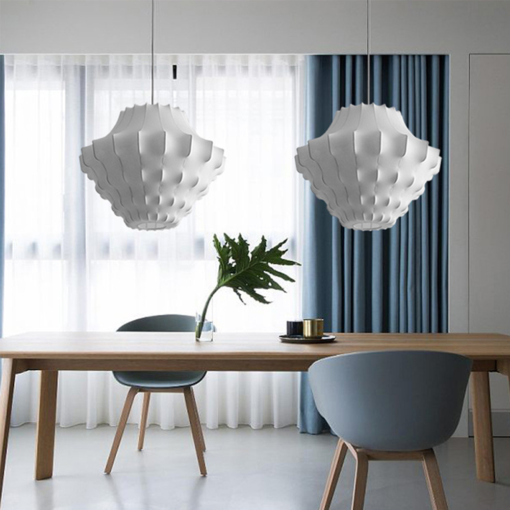 Nordic Simple White Silk Chandelier Dining Room Fabric Pendant Lighting
