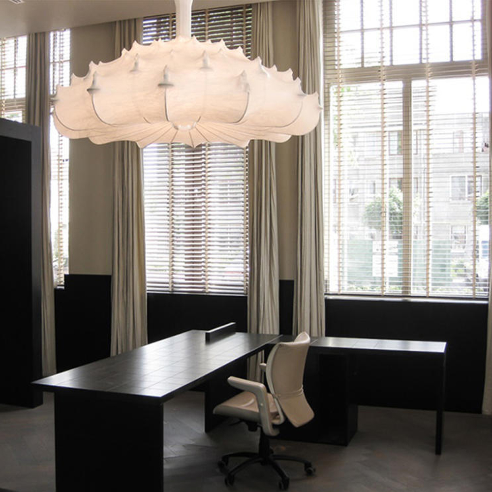 Japanese Cream Silk Chandelier Mid-century Retro Conic Pendant Light