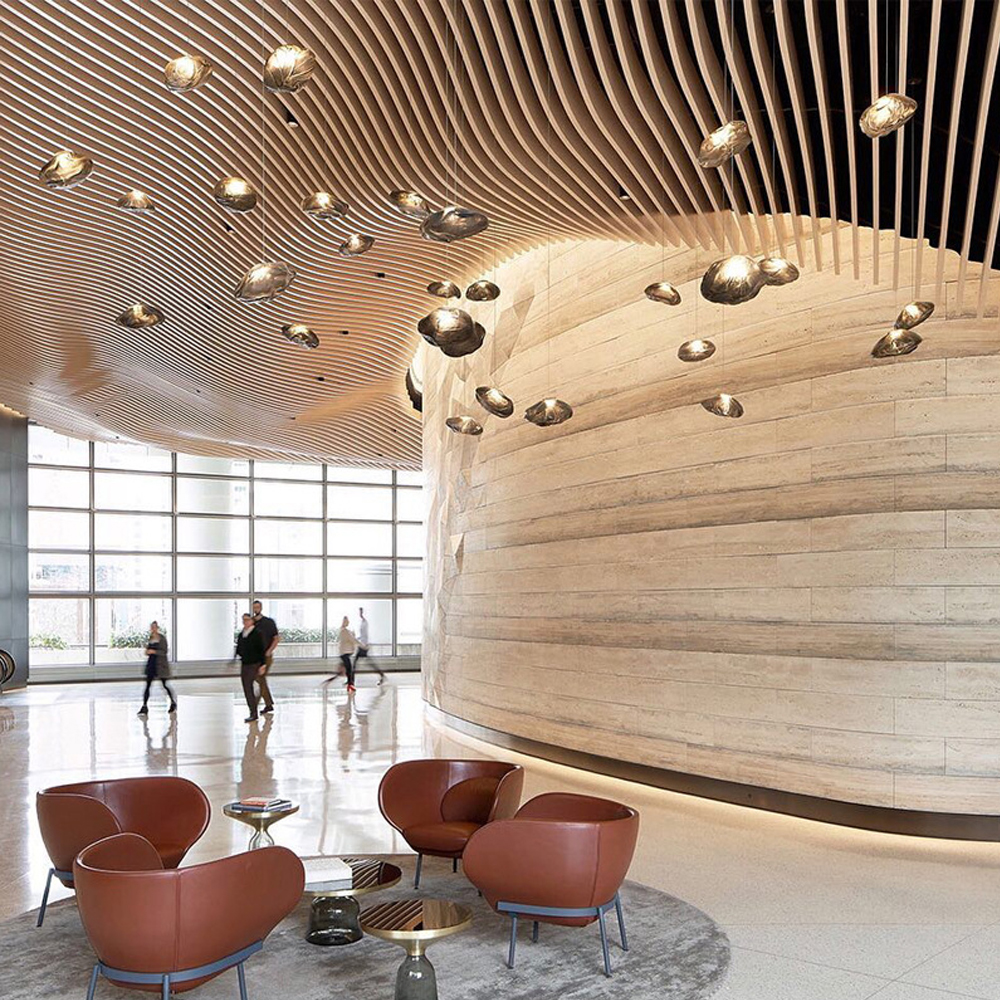 Large space loft staircase chandelier hotel lobby cloud glass long hanging chandelier duplex apartment pendant light