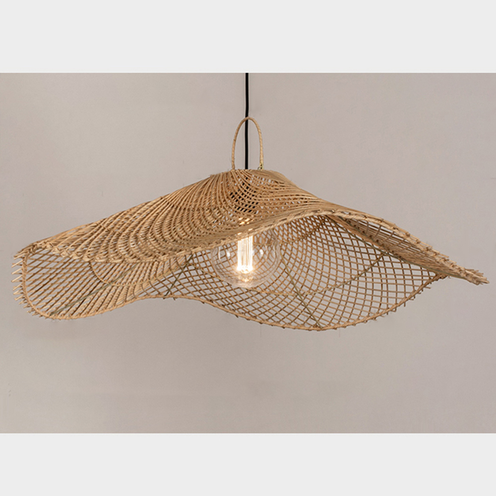 Handwoven Straw Hat Restaurant Pendant Light Wabi-sabi Style Rattan Chandelier