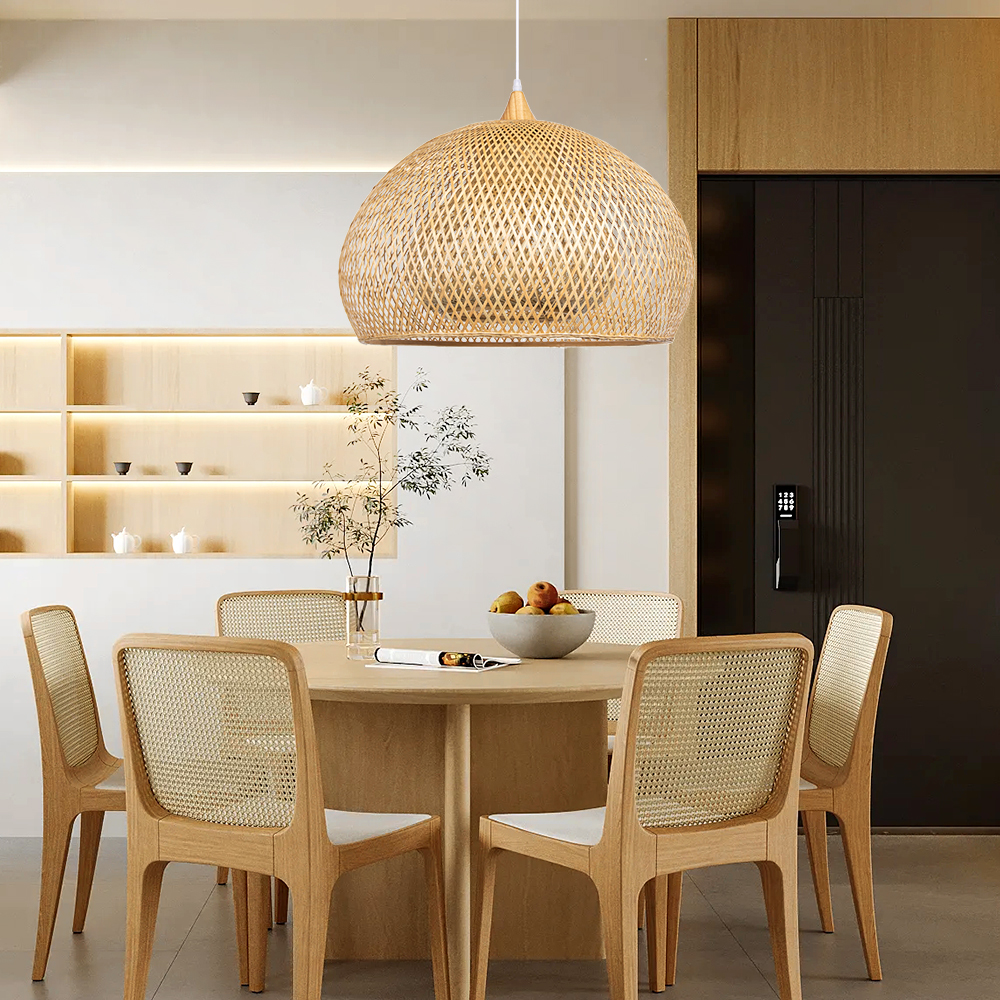 Japandi Home Decor Bamboo Ceiling Lamp Woven Rustic Pendant Lighting