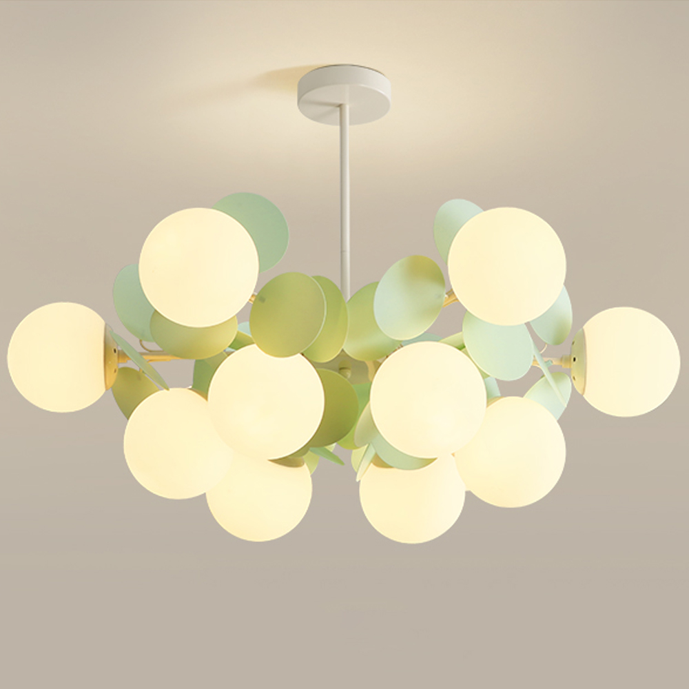 French Cream Style Living Room Glass Pendant Light Modern Green Bubble Chandelier