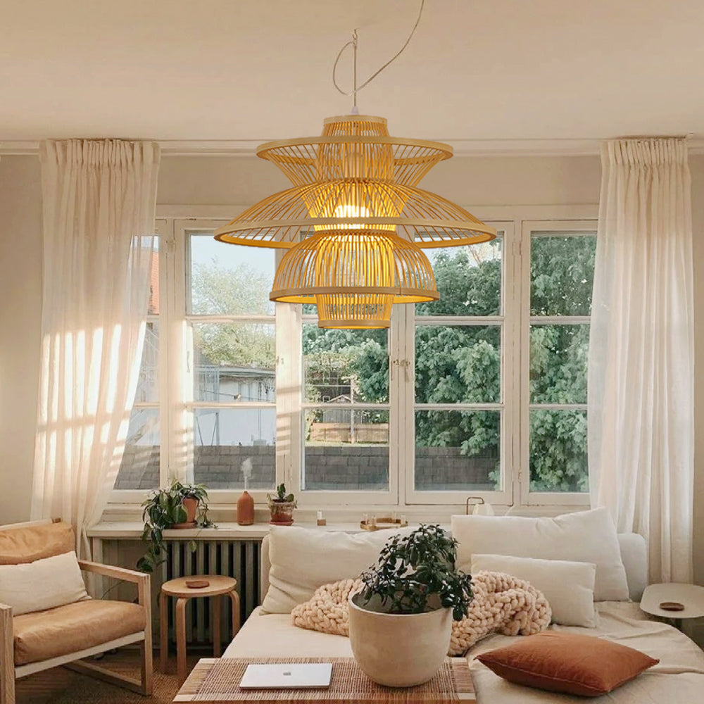 Bamboo Light Fixture Flower Lampshade Boho Deco Lamps