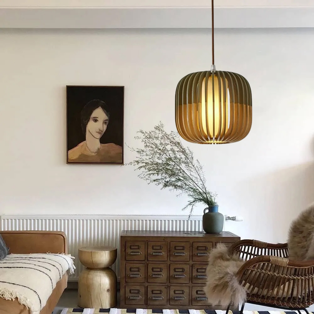 Nordic Wood Textured Dining Room Pendant Light