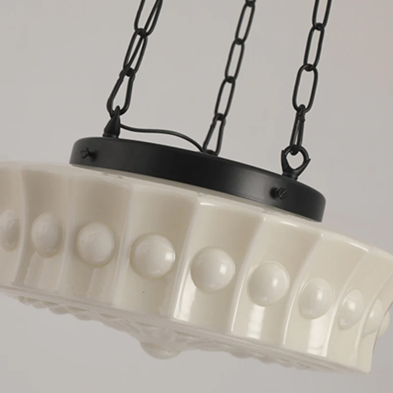 Living Room White Glass Chandelier Vintage Round Pendant Light