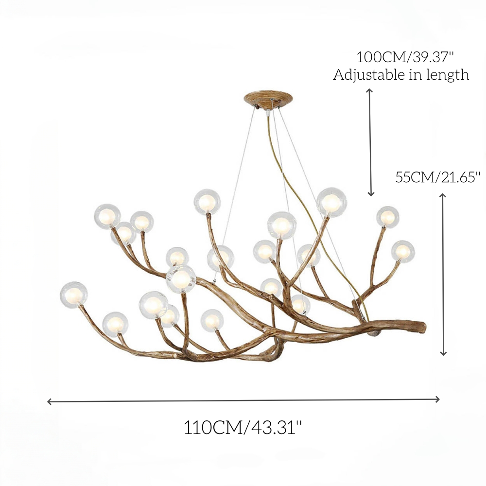 Nordic Rustic Tree Branch Hanging Chandelier with Bubble Glass lighting