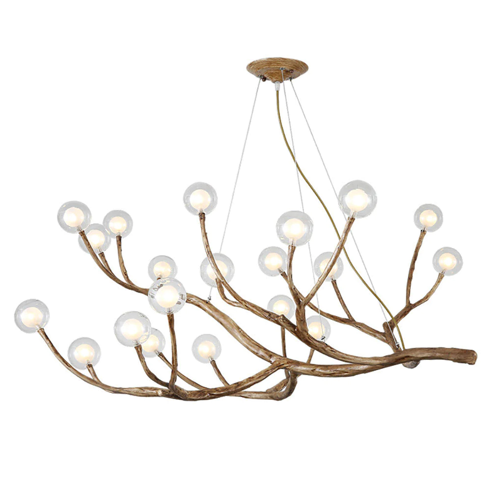 Nordic Rustic Tree Branch Hanging Chandelier with Bubble Glass lighting