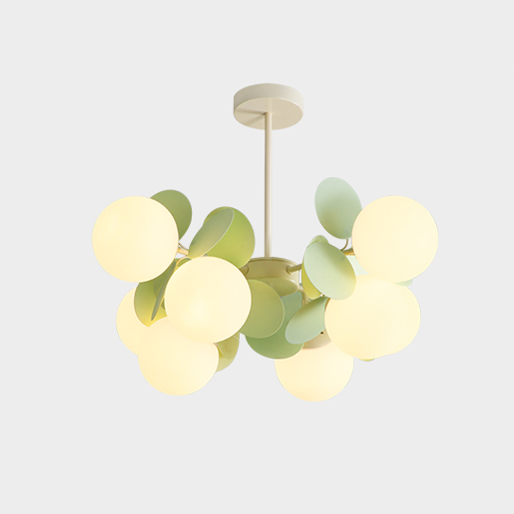 French Cream Style Living Room Glass Pendant Light Modern Green Bubble Chandelier