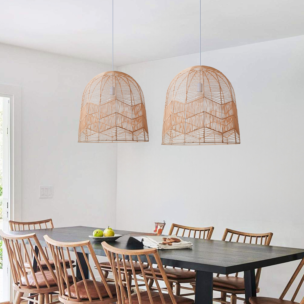 Hollow Rattan Pendant Light Fixture Bohemian Living Room Natural Wicker Light