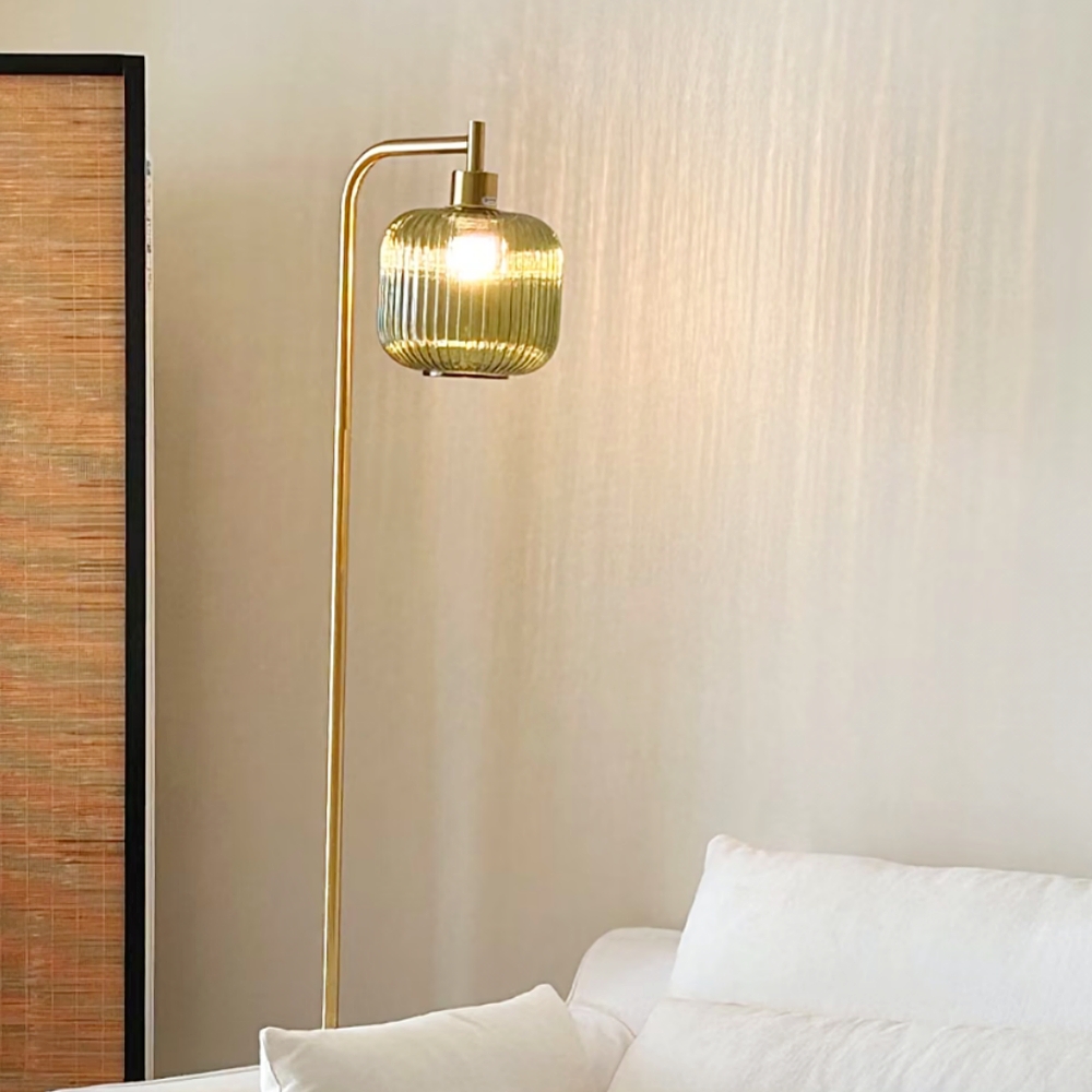 Vintage Green Glass Floor Lamp Water Ripple Light Shadow Effect