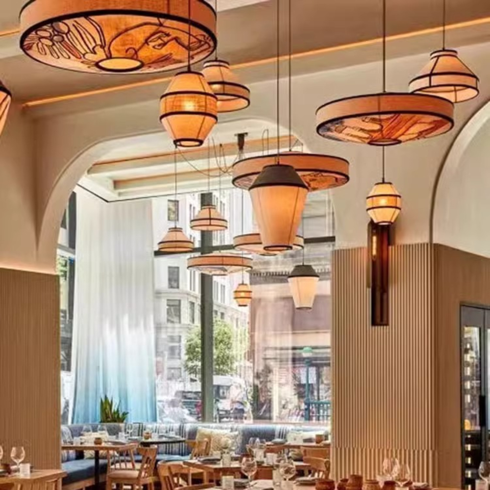 Japanese Restaurant Fabric Pendant Chandelier Designer New Chinese Style B&B Loft Living Room Wabi-sabi Lamp Fixture