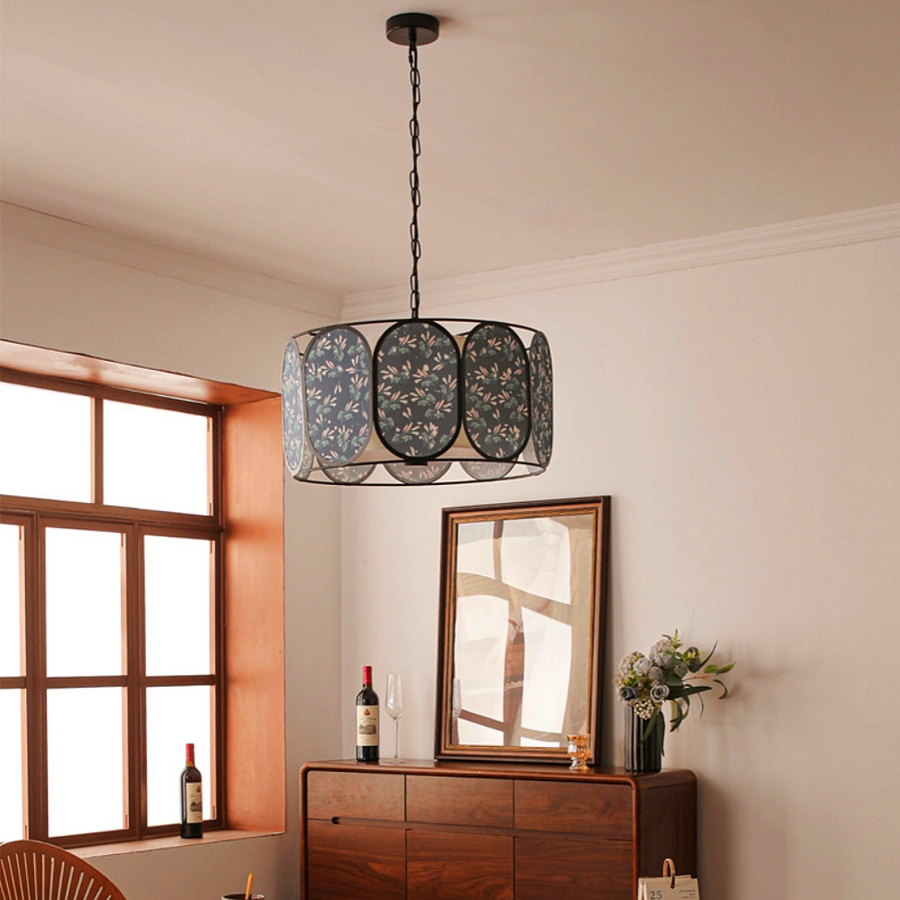 French Vintage Floral Fabric Pendant Light