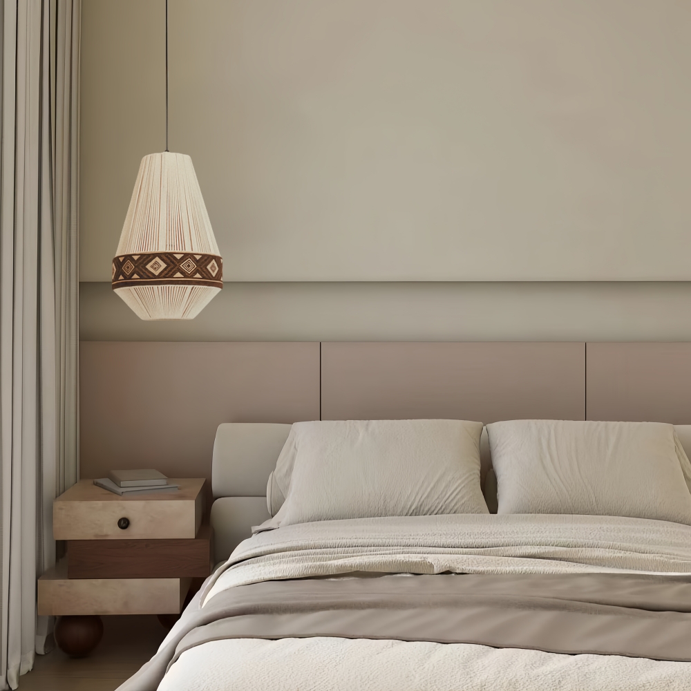 Bohemian Retro Style Hemp Rope Fabric Woven Pendant Light Bedroom