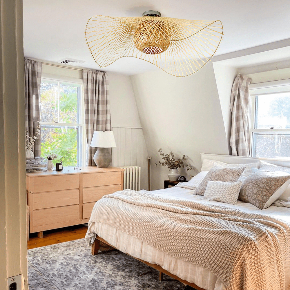 Large Hat-shape Bamboo Ceiling Light For Bedroom