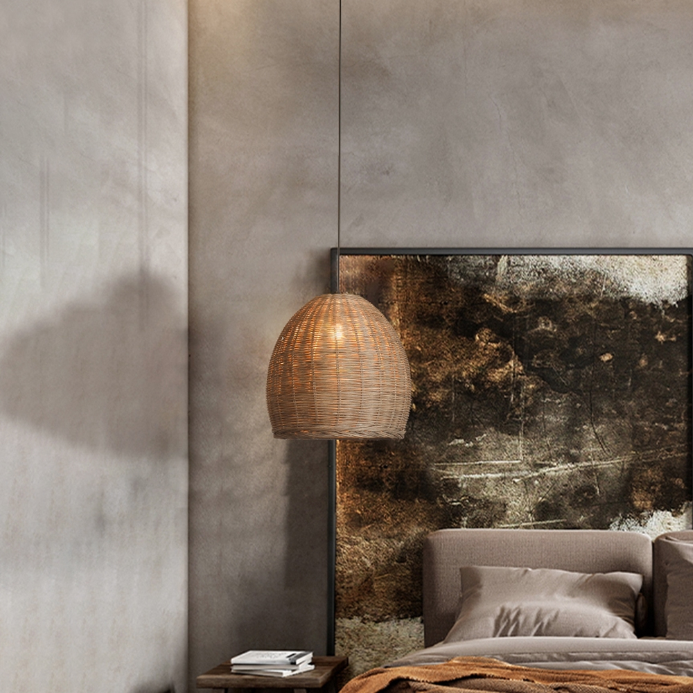 Retro Pastoral Pendant Light Mid Century Rattan Chandelier