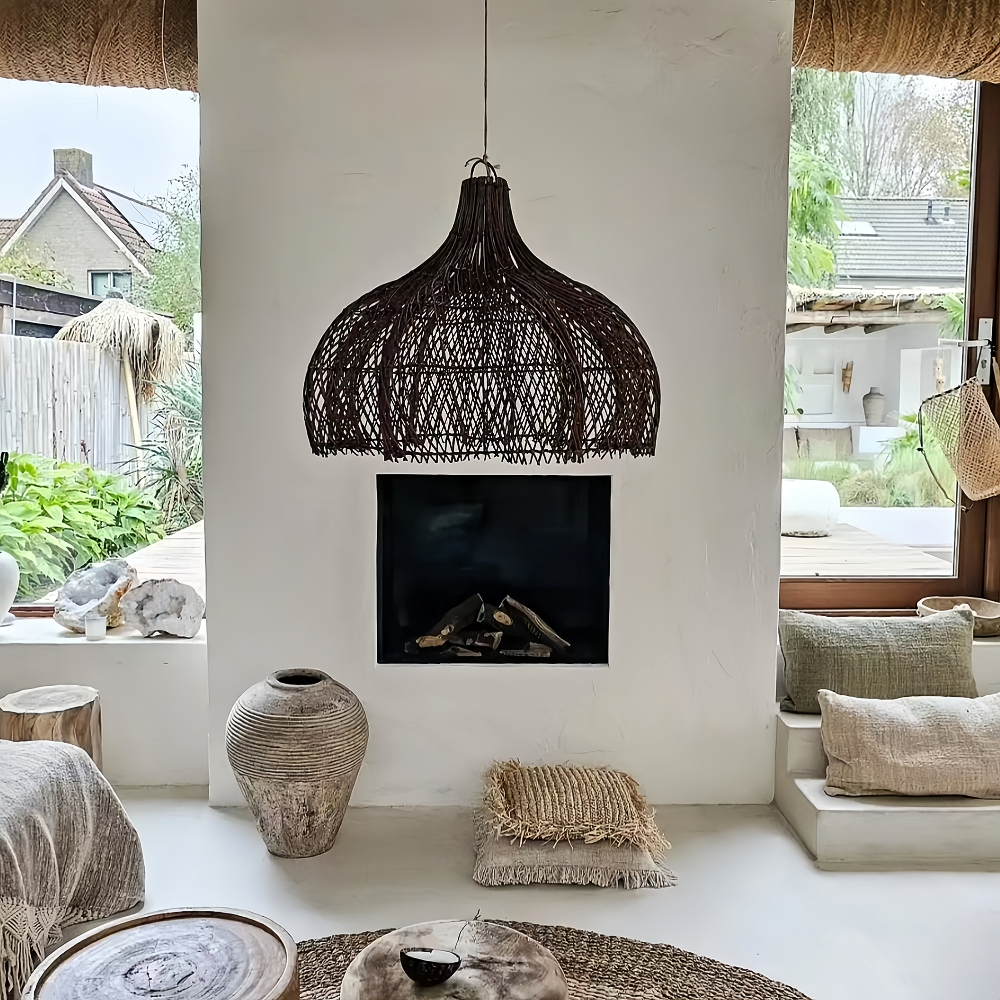 Southeast Asian Oversize Restaurant Chandelier Scandinavian Rattan Hanging Light