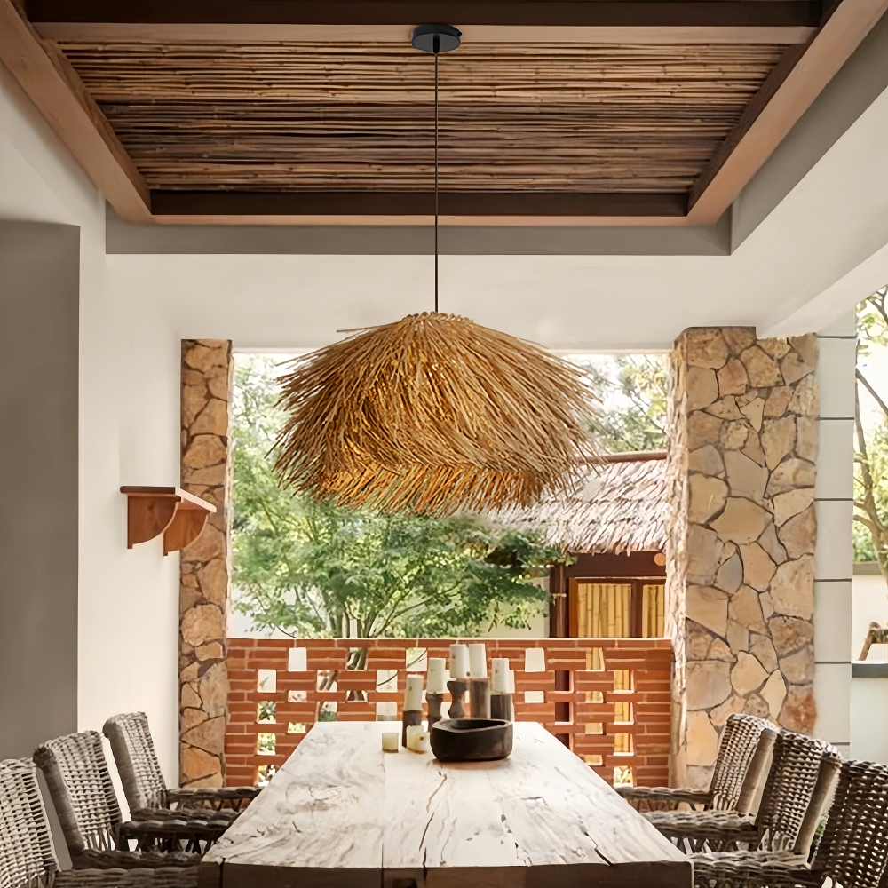 Japanese-style Straw Rattan Chandelier Wabi-sabi Living Room Pendant Light