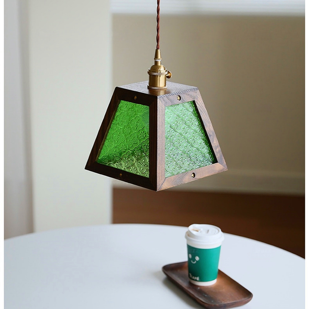 Vintage Etched Glass Pendant Lamp Cozy Bedroom Bedside Lighting