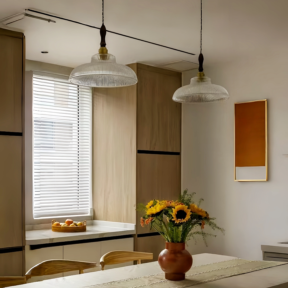 Japanese Retro Brass Glass Green Transparent Pendant Light