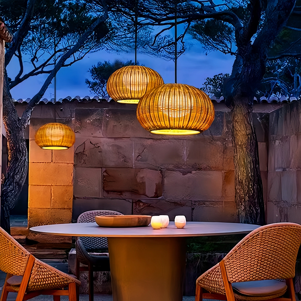 Outdoor Chandelier Waterproof Balcony Rattan Pendant Light Rain-proof Pavilion Corridor Lamp